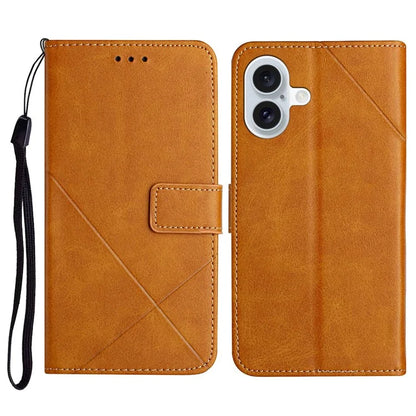For iPhone 16 Plus Leather Case Line Pattern Wallet Phone Cover