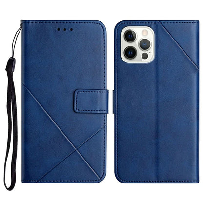 For iPhone 16 Pro Leather Case Line Pattern Wallet Phone Cover