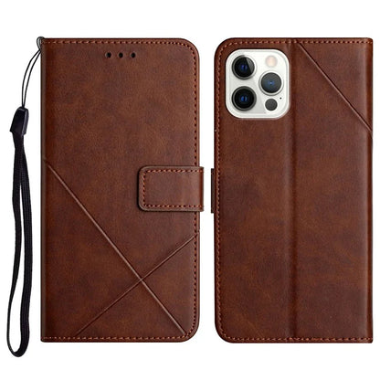 For iPhone 16 Pro Leather Case Line Pattern Wallet Phone Cover