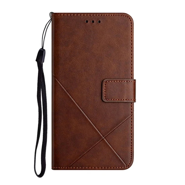 For iPhone 16 Pro Leather Case Line Pattern Wallet Phone Cover