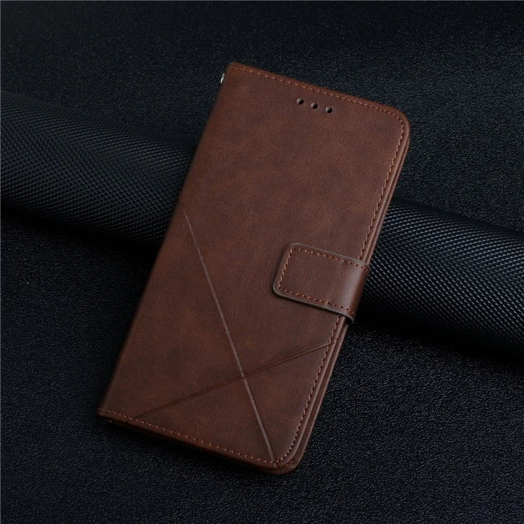 For iPhone 16 Pro Leather Case Line Pattern Wallet Phone Cover