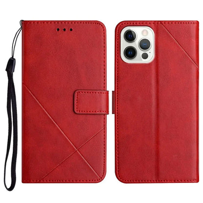 For iPhone 16 Pro Leather Case Line Pattern Wallet Phone Cover