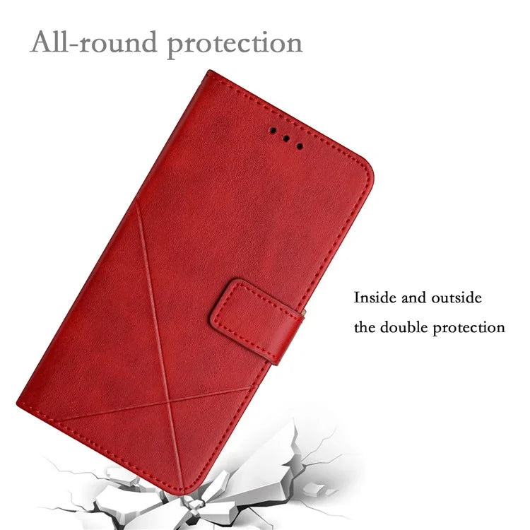 For iPhone 16 Pro Leather Case Line Pattern Wallet Phone Cover