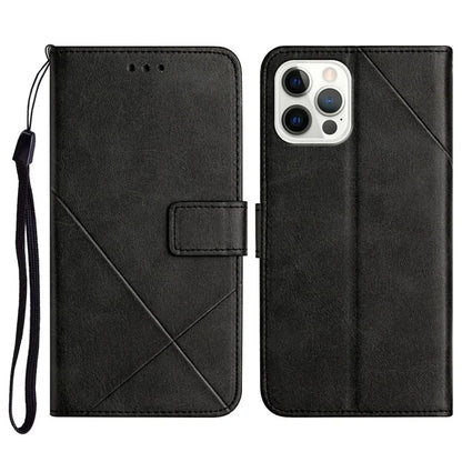 For iPhone 16 Pro Leather Case Line Pattern Wallet Phone Cover