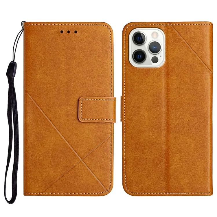 For iPhone 16 Pro Leather Case Line Pattern Wallet Phone Cover
