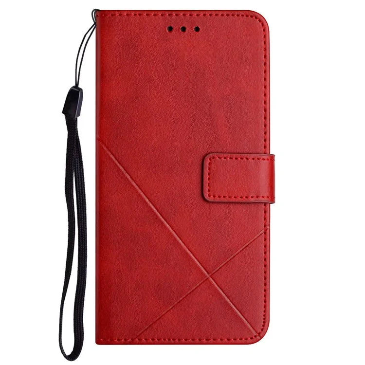 For iPhone 16 Leather Case Line Pattern Wallet Phone Cover