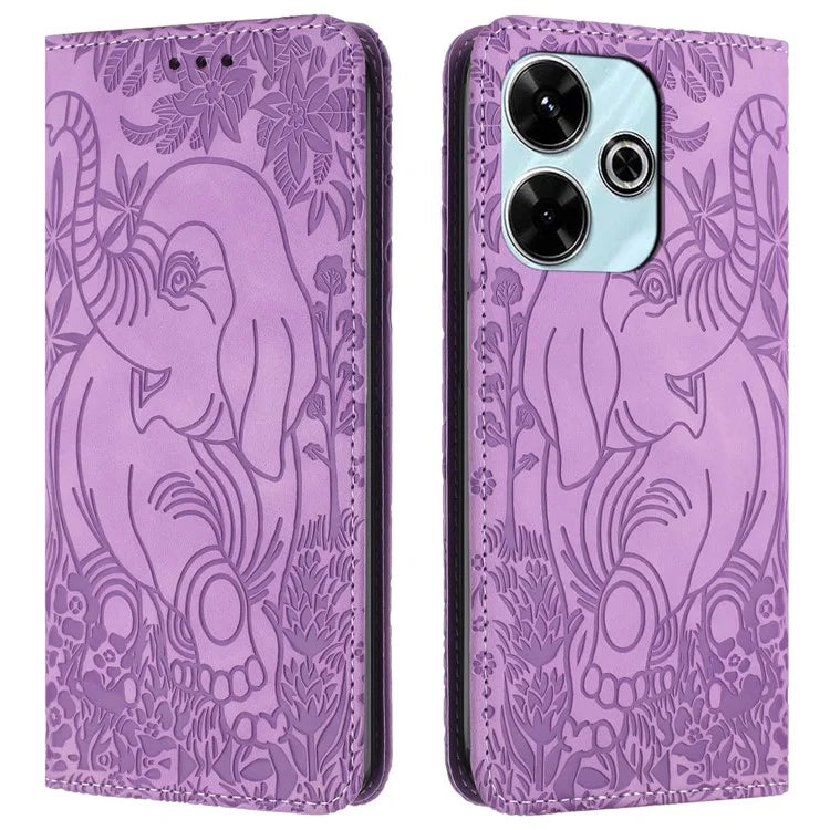 For Xiaomi Redmi 13 5G  /  13 4G Case PU Leather Wallet Phone Cover Elephant Pattern