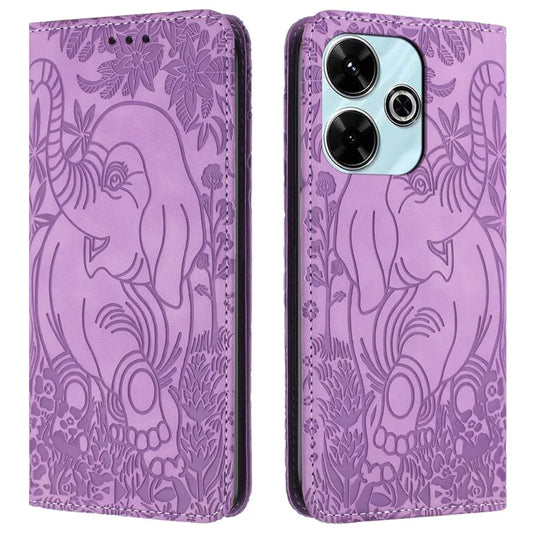 For Xiaomi Redmi 13 5G  /  13 4G Case PU Leather Wallet Phone Cover Elephant Pattern