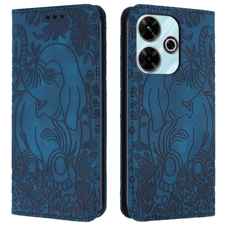 For Xiaomi Redmi 13 5G  /  13 4G Case PU Leather Wallet Phone Cover Elephant Pattern