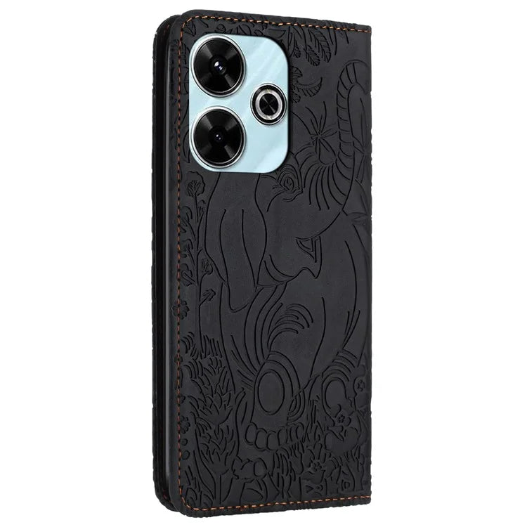 For Xiaomi Redmi 13 5G  /  13 4G Case PU Leather Wallet Phone Cover Elephant Pattern