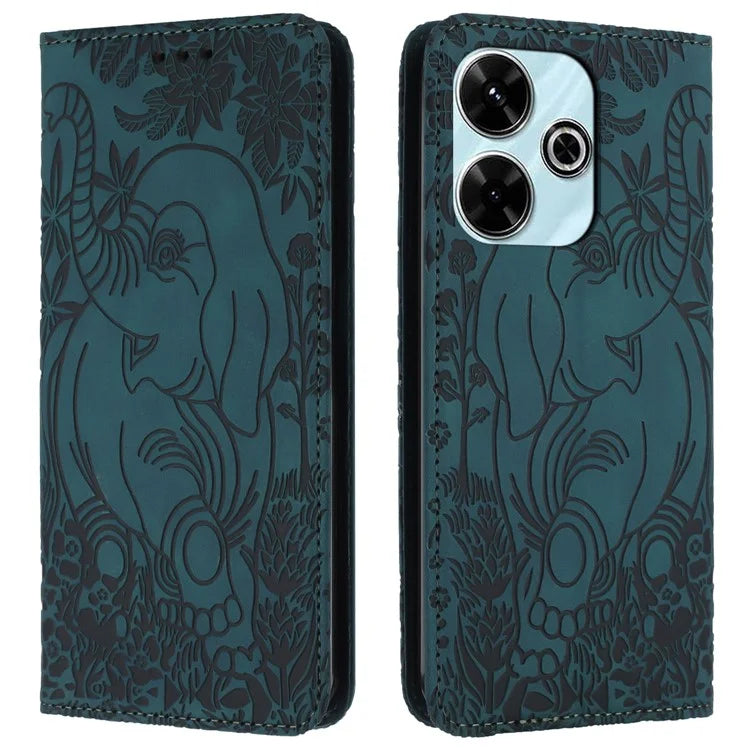 For Xiaomi Redmi 13 5G  /  13 4G Case PU Leather Wallet Phone Cover Elephant Pattern