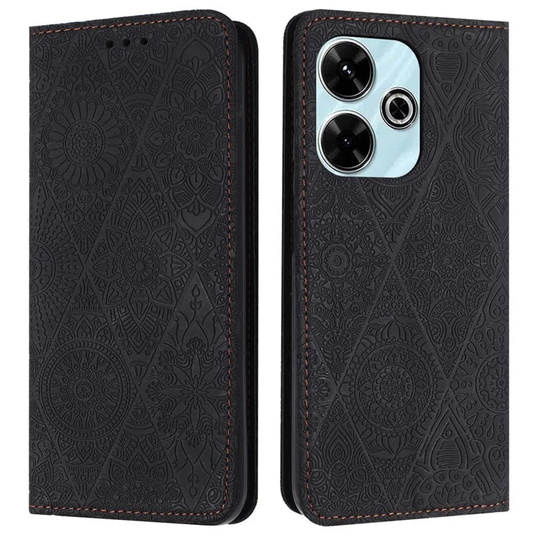 For Xiaomi Redmi 13 5G  /  13 4G Case Imprinted Flower Wallet Stand Leather Phone Cover
