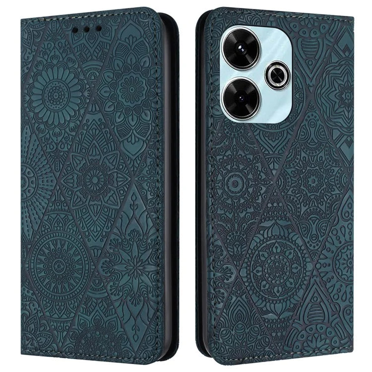 For Xiaomi Redmi 13 5G  /  13 4G Case Imprinted Flower Wallet Stand Leather Phone Cover