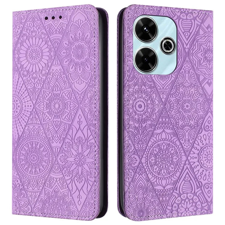For Xiaomi Redmi 13 5G  /  13 4G Case Imprinted Flower Wallet Stand Leather Phone Cover