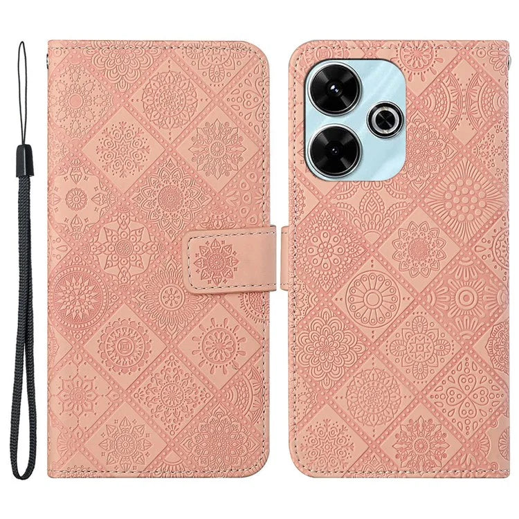 For Xiaomi Redmi 13 5G  /  13 4G Leather Case Ethnic Style Phone Wallet Cover with Strap