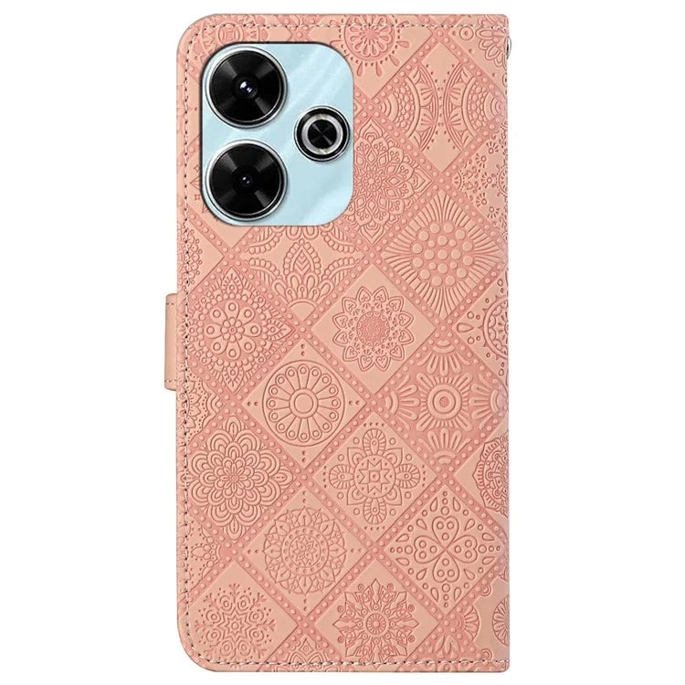 For Xiaomi Redmi 13 5G  /  13 4G Leather Case Ethnic Style Phone Wallet Cover with Strap