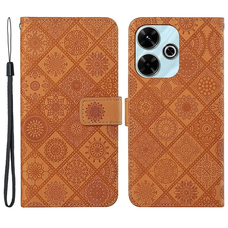 For Xiaomi Redmi 13 5G  /  13 4G Leather Case Ethnic Style Phone Wallet Cover with Strap