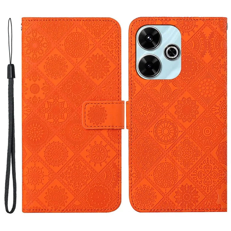 For Xiaomi Redmi 13 5G  /  13 4G Leather Case Ethnic Style Phone Wallet Cover with Strap