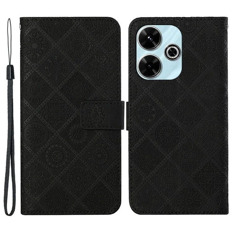 For Xiaomi Redmi 13 5G  /  13 4G Leather Case Ethnic Style Phone Wallet Cover with Strap