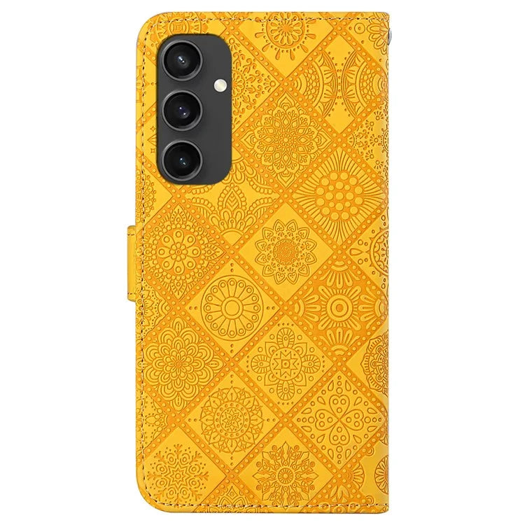 For Samsung Galaxy S24 FE Leather Case Ethnic Style Phone Wallet Cover with Strap