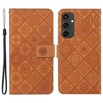 For Samsung Galaxy S24 FE Leather Case Ethnic Style Phone Wallet Cover with Strap