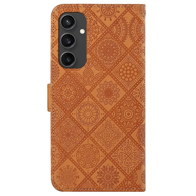 For Samsung Galaxy S24 FE Leather Case Ethnic Style Phone Wallet Cover with Strap
