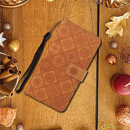 For Samsung Galaxy S24 FE Leather Case Ethnic Style Phone Wallet Cover with Strap