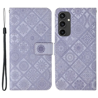 For Samsung Galaxy S24 FE Leather Case Ethnic Style Phone Wallet Cover with Strap