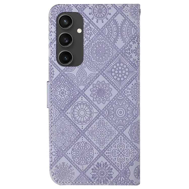 For Samsung Galaxy S24 FE Leather Case Ethnic Style Phone Wallet Cover with Strap