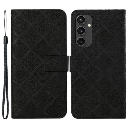For Samsung Galaxy S24 FE Leather Case Ethnic Style Phone Wallet Cover with Strap