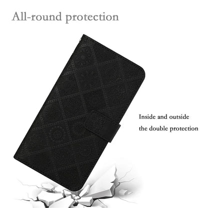 For Samsung Galaxy S24 FE Leather Case Ethnic Style Phone Wallet Cover with Strap