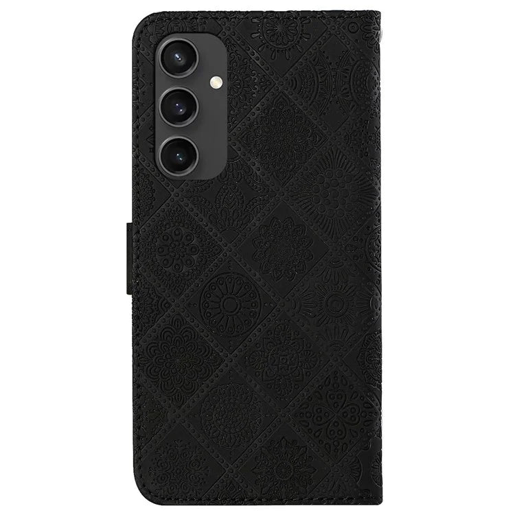 For Samsung Galaxy S24 FE Leather Case Ethnic Style Phone Wallet Cover with Strap