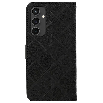 For Samsung Galaxy S24 FE Leather Case Ethnic Style Phone Wallet Cover with Strap