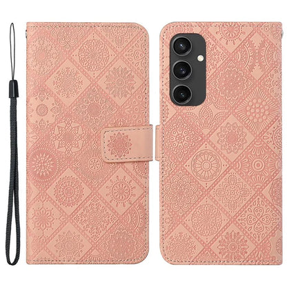 For Samsung Galaxy S24 FE Leather Case Ethnic Style Phone Wallet Cover with Strap
