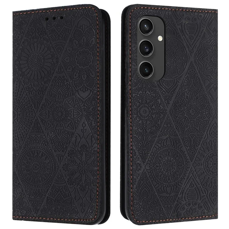 For Samsung Galaxy S24 FE Case Imprinted Flower Wallet Stand Leather Phone Cover