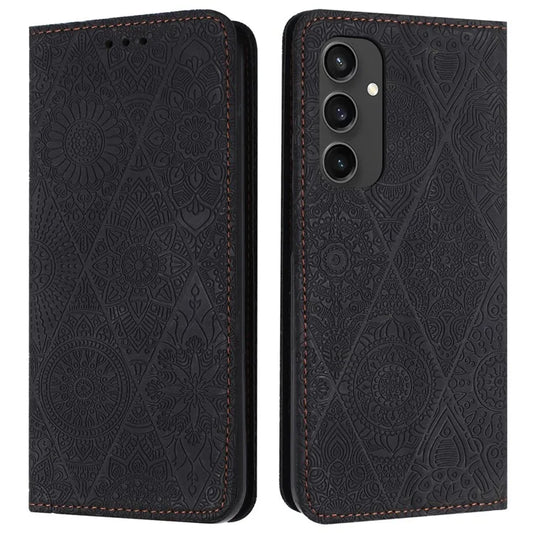 For Samsung Galaxy S24 FE Case Imprinted Flower Wallet Stand Leather Phone Cover