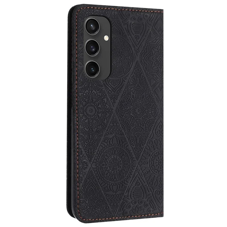 For Samsung Galaxy S24 FE Case Imprinted Flower Wallet Stand Leather Phone Cover
