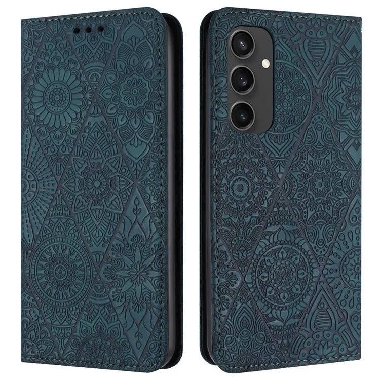 For Samsung Galaxy S24 FE Case Imprinted Flower Wallet Stand Leather Phone Cover