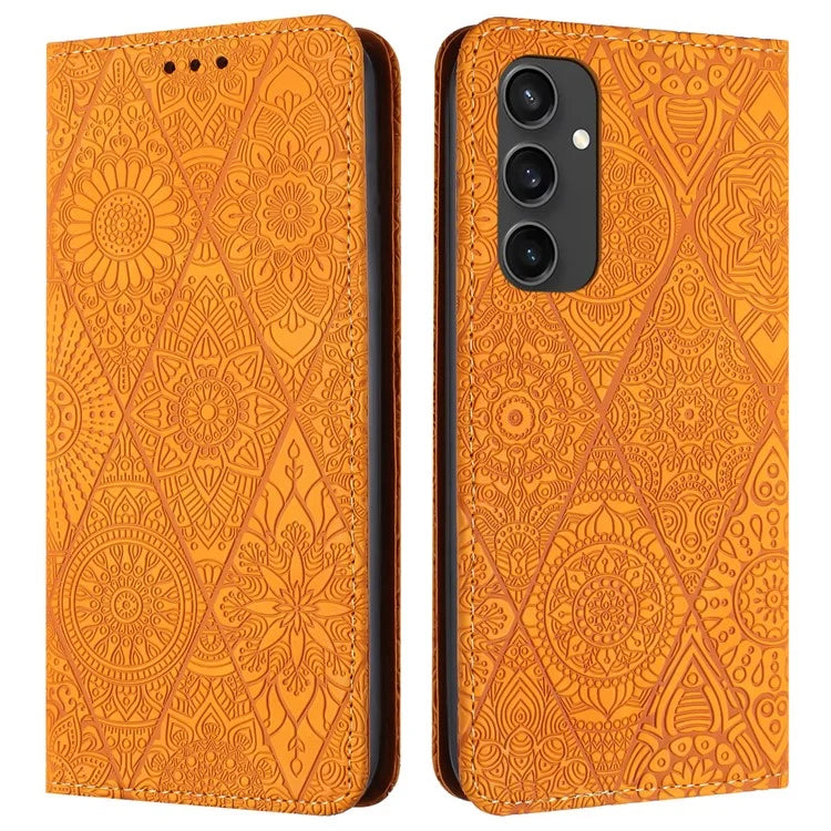 For Samsung Galaxy S24 FE Case Imprinted Flower Wallet Stand Leather Phone Cover