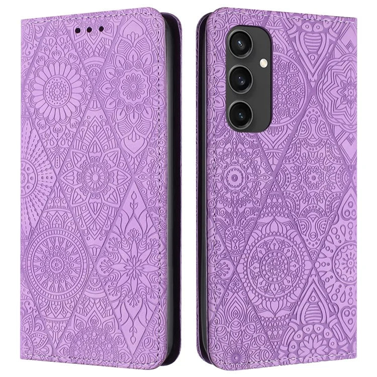 For Samsung Galaxy S24 FE Case Imprinted Flower Wallet Stand Leather Phone Cover