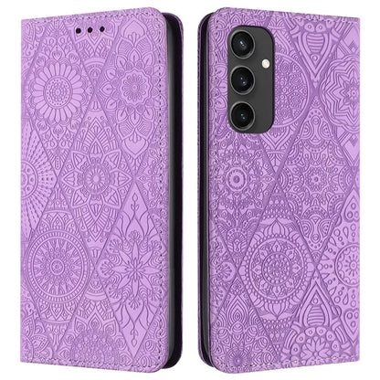 For Samsung Galaxy S24 FE Case Imprinted Flower Wallet Stand Leather Phone Cover