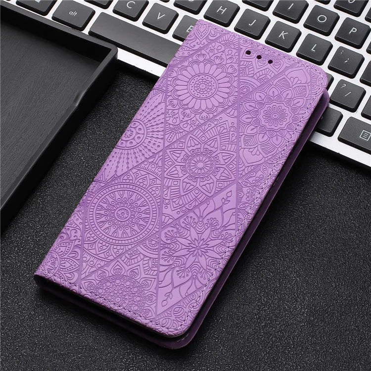 For Samsung Galaxy S24 FE Case Imprinted Flower Wallet Stand Leather Phone Cover