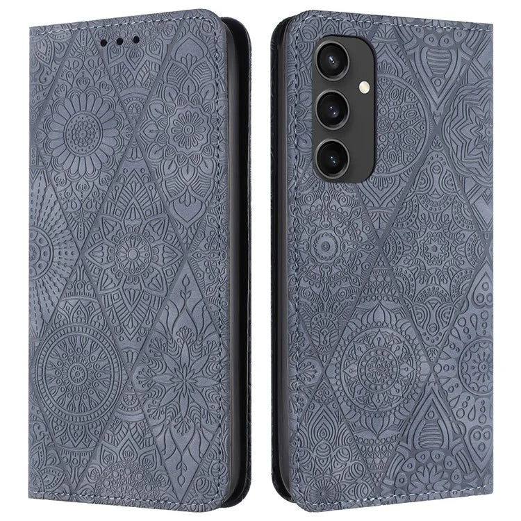 For Samsung Galaxy S24 FE Case Imprinted Flower Wallet Stand Leather Phone Cover