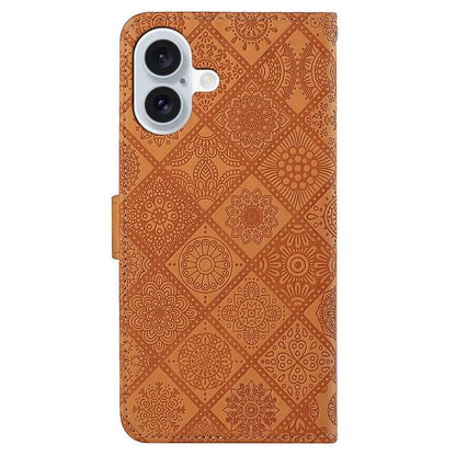 For iPhone 16 Plus Leather Case Ethnic Style Phone Wallet Cover with Strap