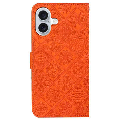For iPhone 16 Plus Leather Case Ethnic Style Phone Wallet Cover with Strap