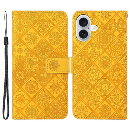For iPhone 16 Leather Case Ethnic Style Phone Wallet Cover with Strap