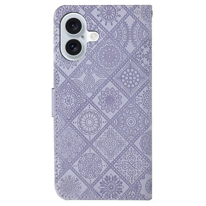 For iPhone 16 Leather Case Ethnic Style Phone Wallet Cover with Strap