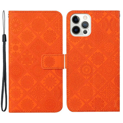 For iPhone 16 Pro Leather Case Ethnic Style Phone Wallet Cover with Strap