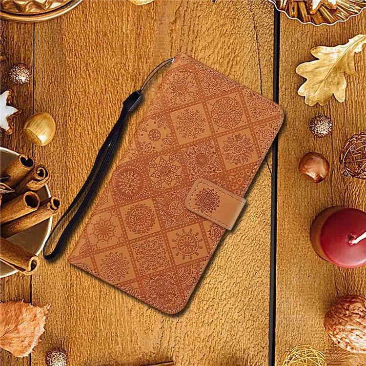 For iPhone 16 Pro Leather Case Ethnic Style Phone Wallet Cover with Strap