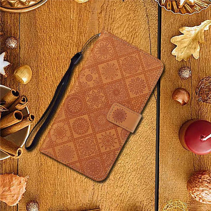 For iPhone 16 Pro Leather Case Ethnic Style Phone Wallet Cover with Strap